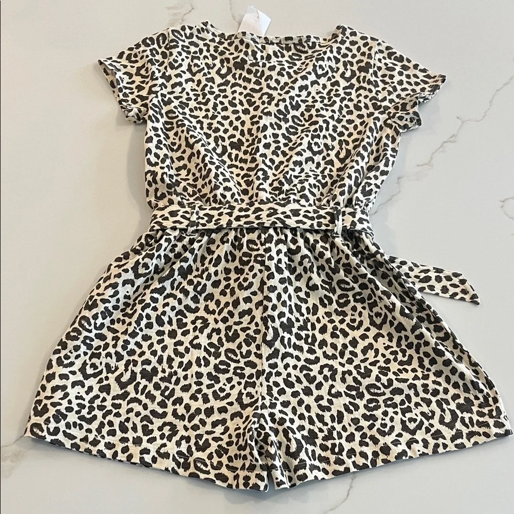 Crewcuts NEW Girls' Leopard Print Short Sleeve Romper in Black and Cream
